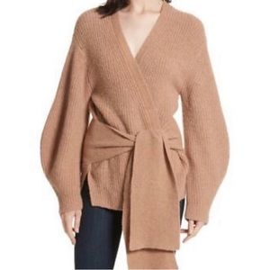 Brochu Walker Camel Wrap Belted Knit Sweater